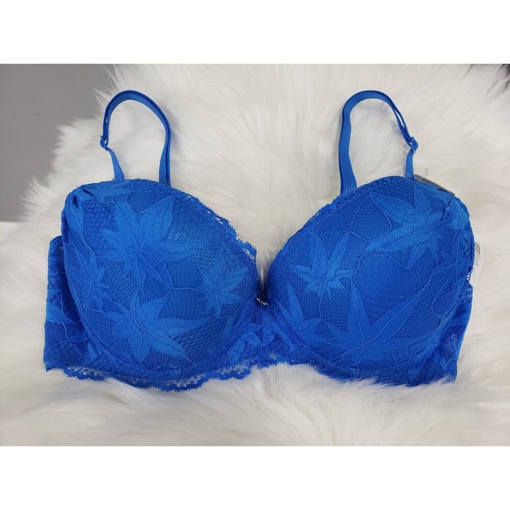 NEW WEED MARIJUANA LEAF Bra 36C Blue Lace y2k vintage 90s True Rue 21
